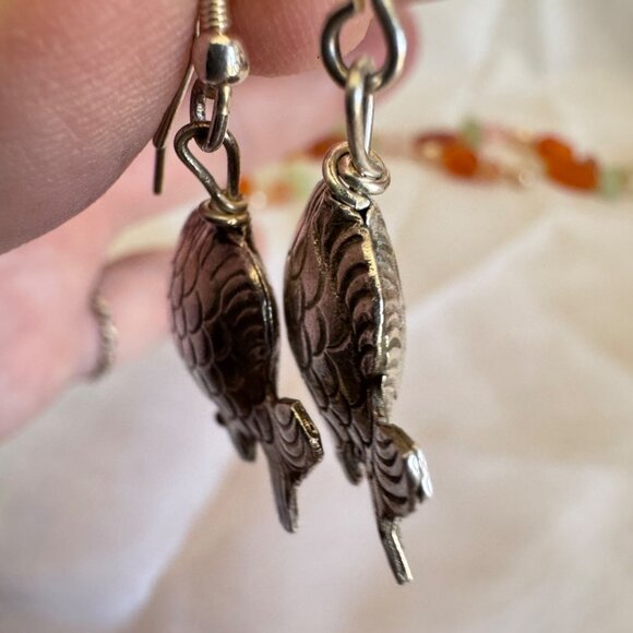 VTG Sterling Silver 925 Textured Puffed Fish Dangle Earrings Size 1.5'' Length - Picture 4 of 7